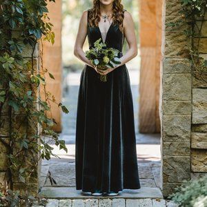 Cocomelody A-line Floor length velvet grey bridesmaid dress